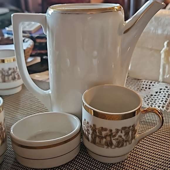 Now 14 pce Royal Crown & more Greek gilt vtg  Demitasse & Pitcher set - Picture 5 of 12